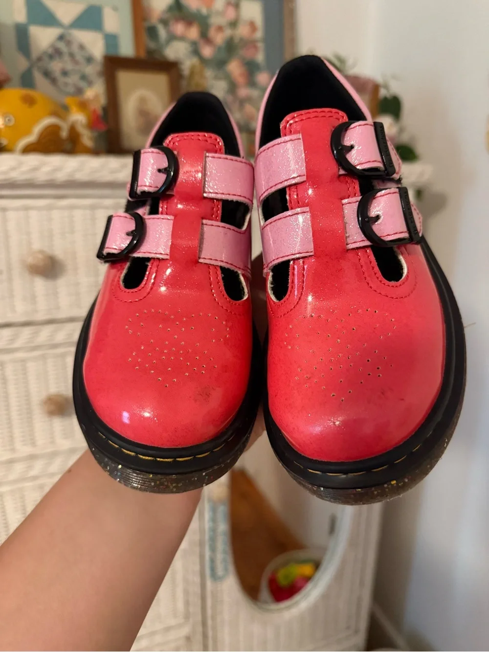 Dr. Martens Kids Pink Patent Double-Strap Mary Janes